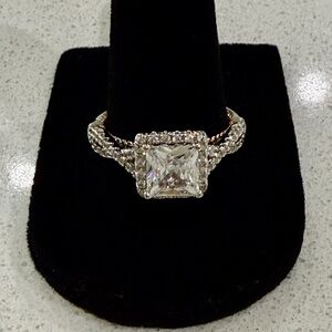Cocktail Ring Dazzling Silver Tone with Crystal Accent